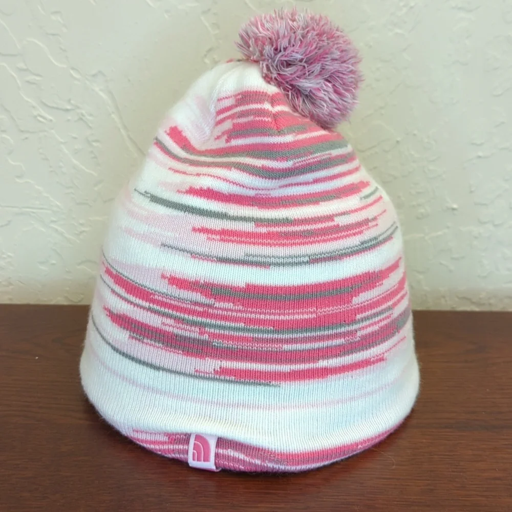 The North Face Girls Pink Multi Pom Pom Cabin Ski Tuke/Beanie Size Youth Medium